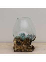Mini Tropfenvase Glas auf Holz (b)