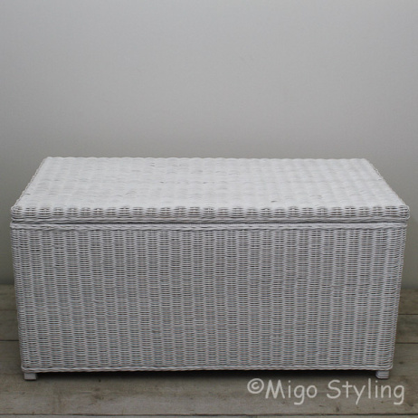 Rieten opbergmand wit 100 cm breed 