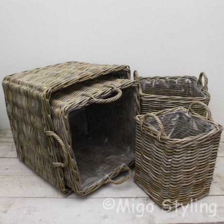 Haardmand / plantenmand vierkant (L) grey rotan