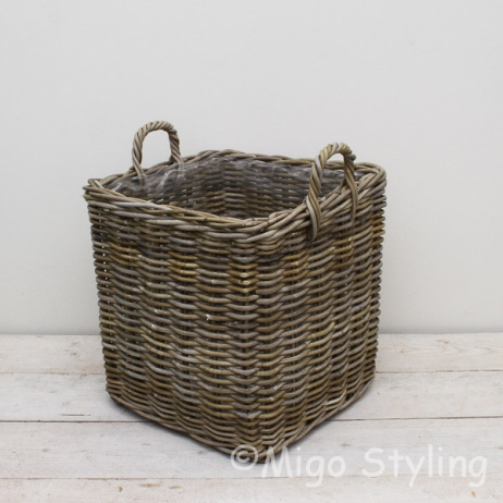 Haardmand / plantenmand vierkant (M) grey rotan 